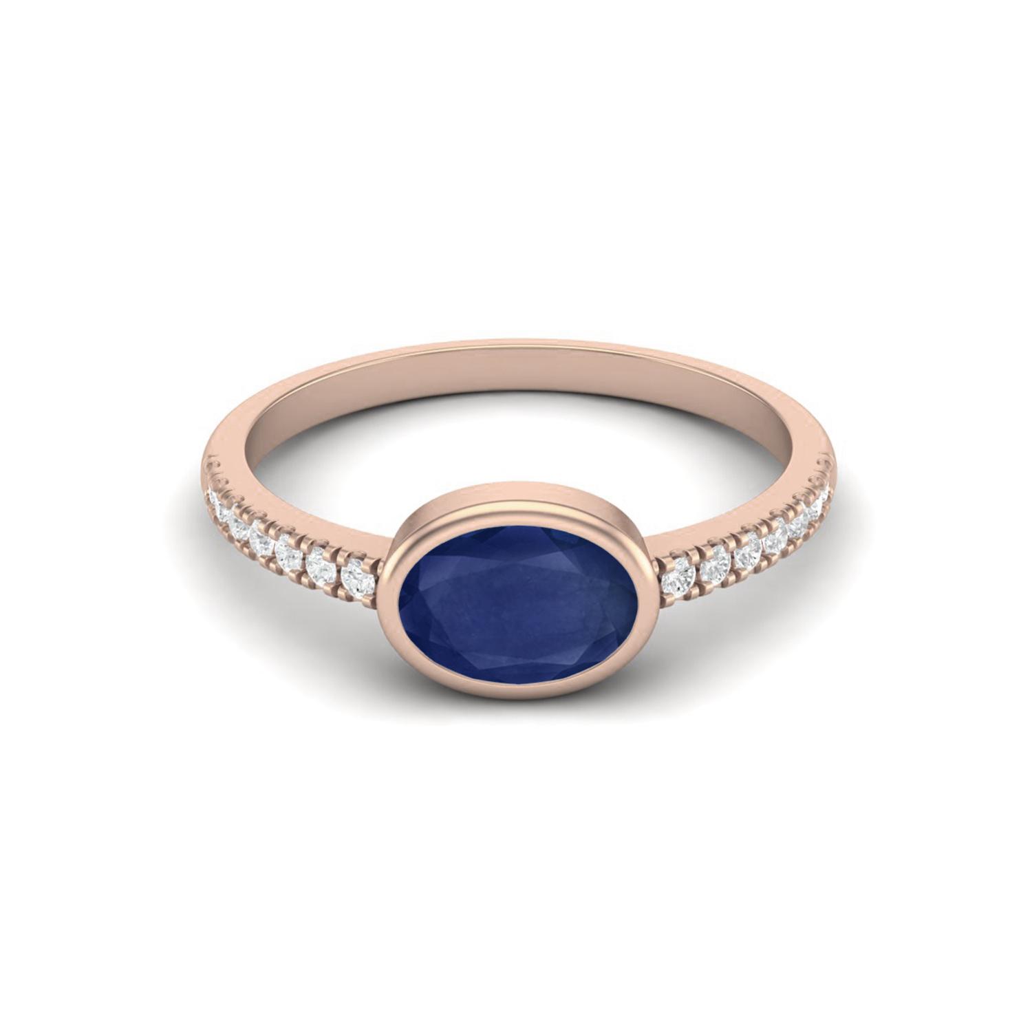 7X5mm Oval Blue Sapphire 925 Sterling Silver Rose Vermeil September Birthstone Solitaire Women Wedding Ring