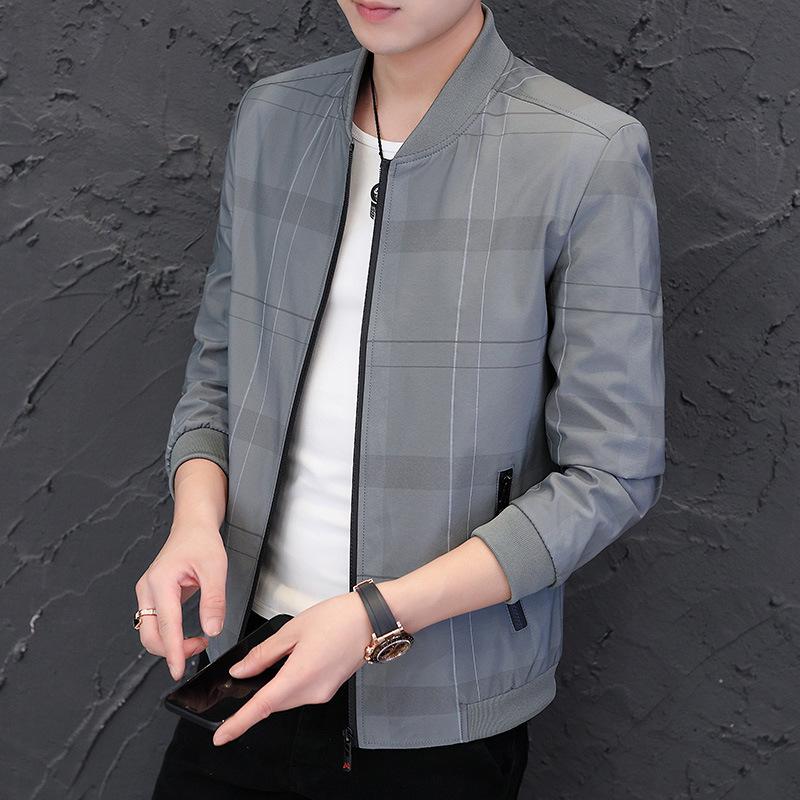 

Мужская модная клетчатая куртка с бейсбольным воротником - Повседневный и стильный вид Large серый