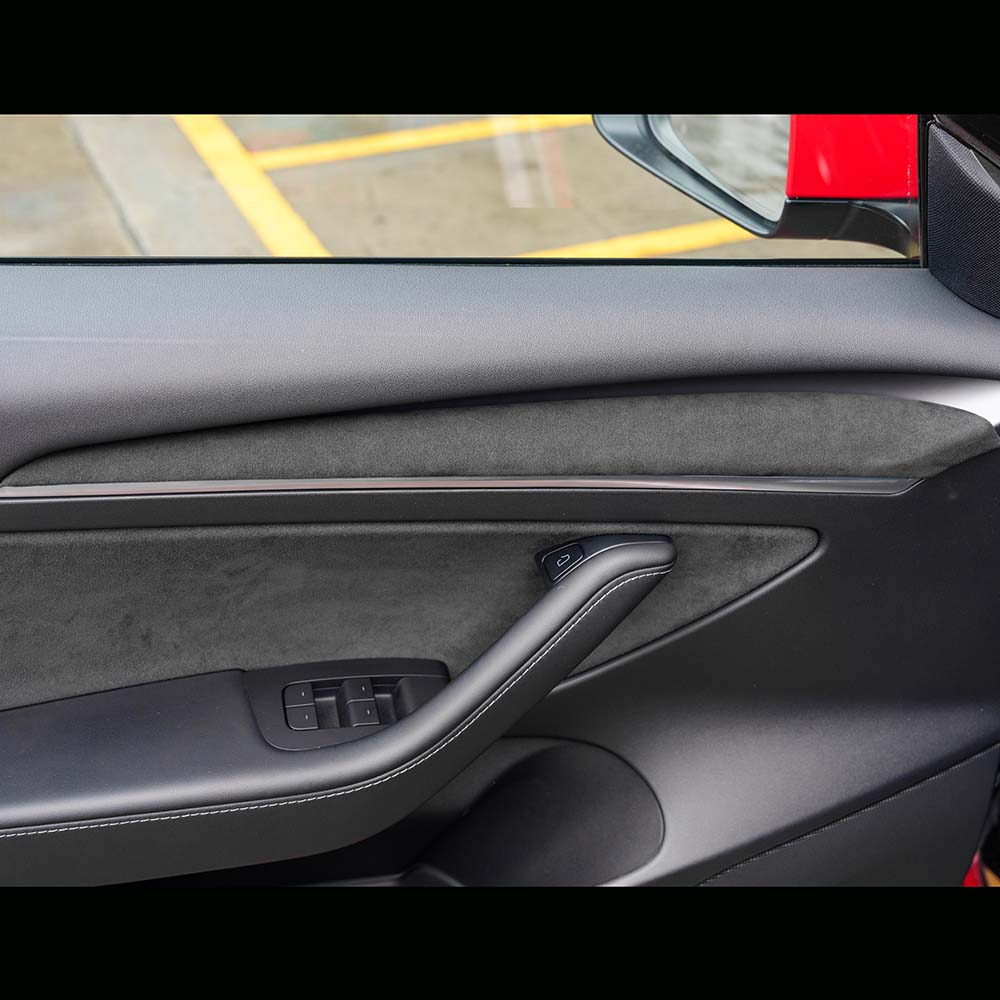 For Tesla Model 3 Model Y 2020-2024 Alcantara Material Suede Made Dashboard Cover Door Trim Car Interior Decoration Accessor HJ0