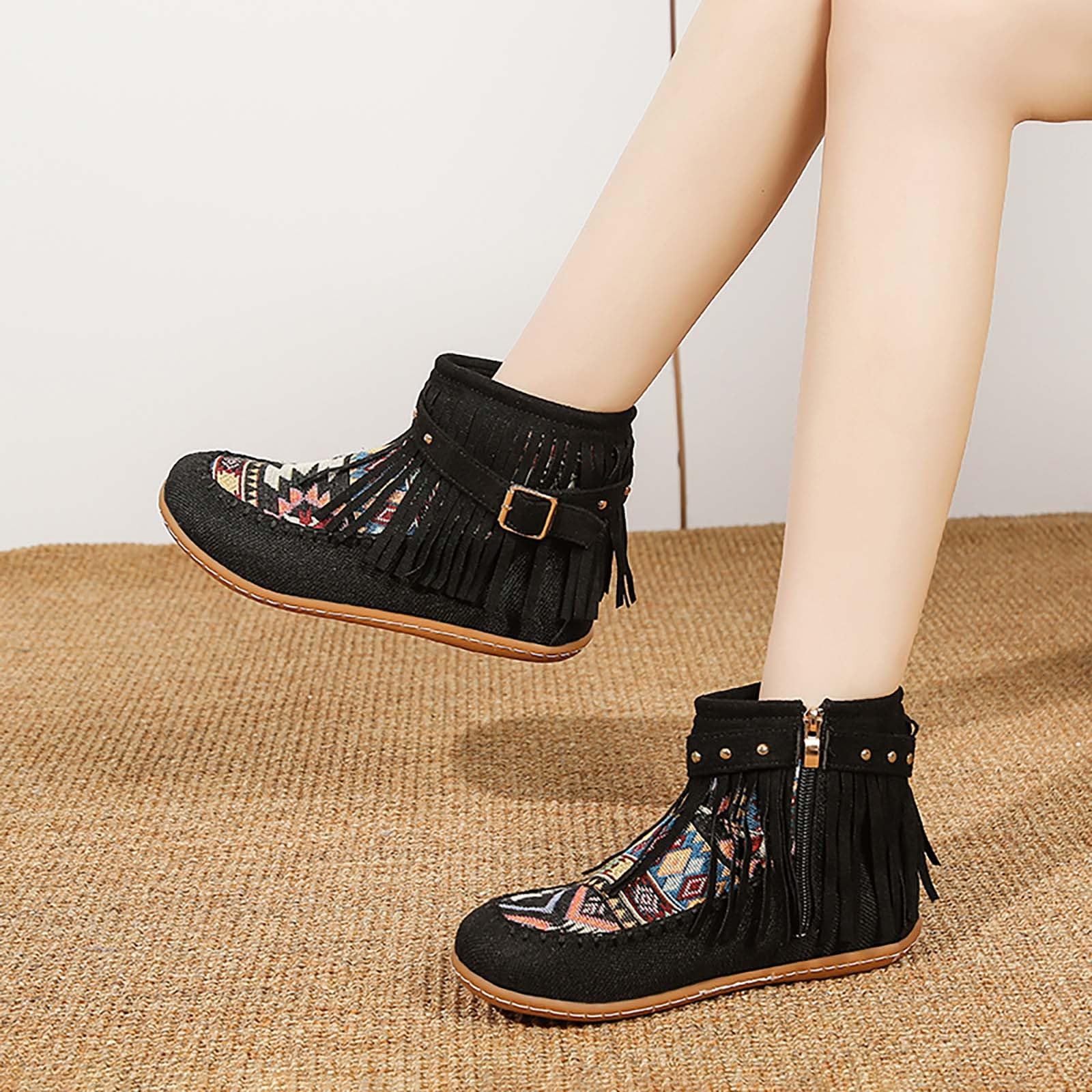 Women s Fashion Plus-Size Fringe Metal Buckle Flat   Boots 36