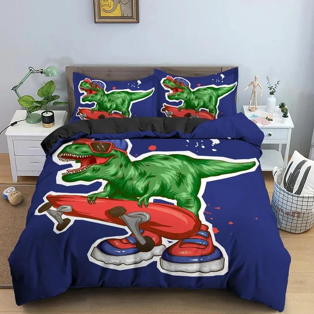 Cartoon Dinosaur Bedding Setfor Kid'S Bedroom Decor Duvet Cover King Queen Full Size Bedclothes Pillowcase Bed Set