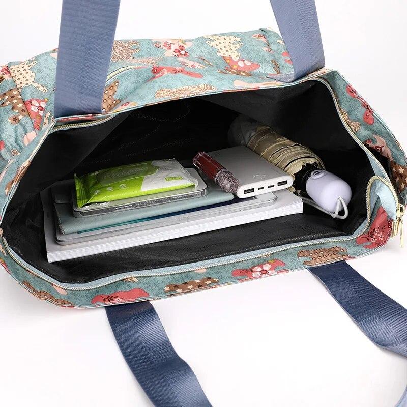 Große Tasche mit Henkel, Damen-Umhängetasche, leichte Damentasche, Nylon-Handtaschen, Blumenmuster, Tragetaschen, Strand-Bolsa Feminina