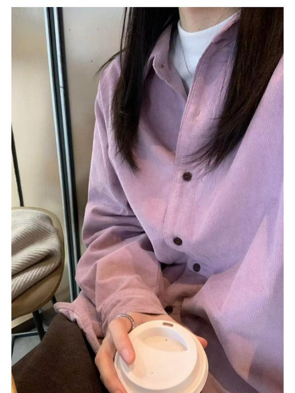 

Women s Chic Corduroy Long-Sleeve Polo Shirt, Solid Color, Spring/Autumn 2025 Collection Extra Large