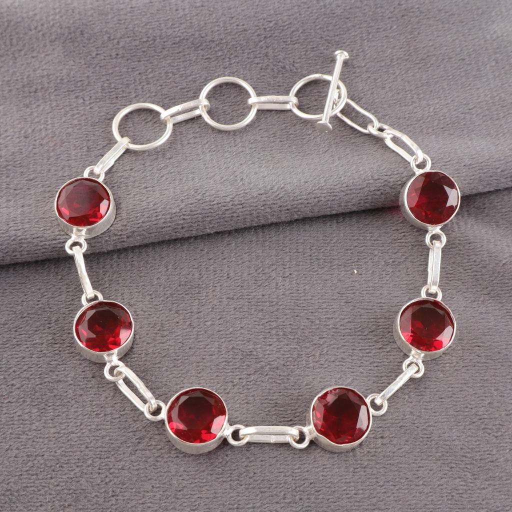 Różowy Rubelit Kamień Szlachetny Srebro Próby 925 Ręcznie Robiona Biżuteria Okrągły Kamień Bransoletka RB-14-15