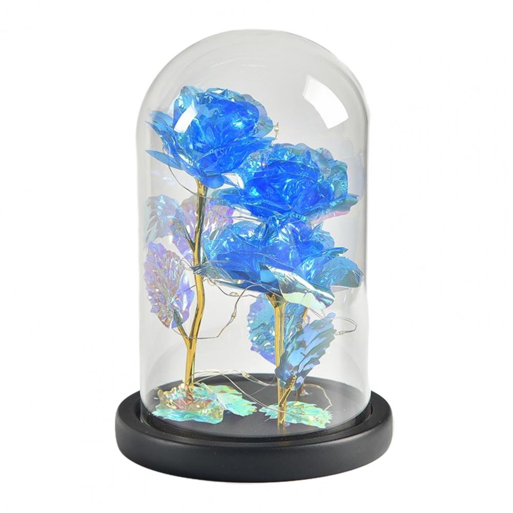 Gold Foil Rose Glass Cover Multipurpose Rose Decoration In Glass Dome with Black Wood Base Romantic Valentine's Day Gifts