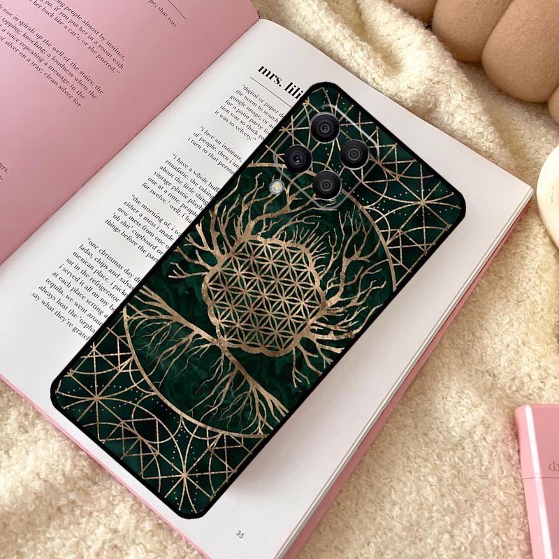 Livets blomma i lotus pastellguld fodral för Samsung Galaxy M32 M52 M15 M11 M12 M13 M14 M06 M16 M36 M56 M31 M53 M35 M55 M34 M54