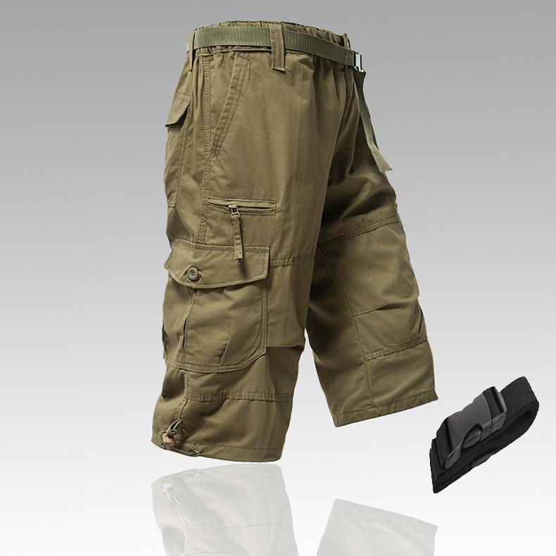 Mens Cargo Shorts Cotton Casual Running Shorts Elastic Waist Hiking Outdoor with A Belt