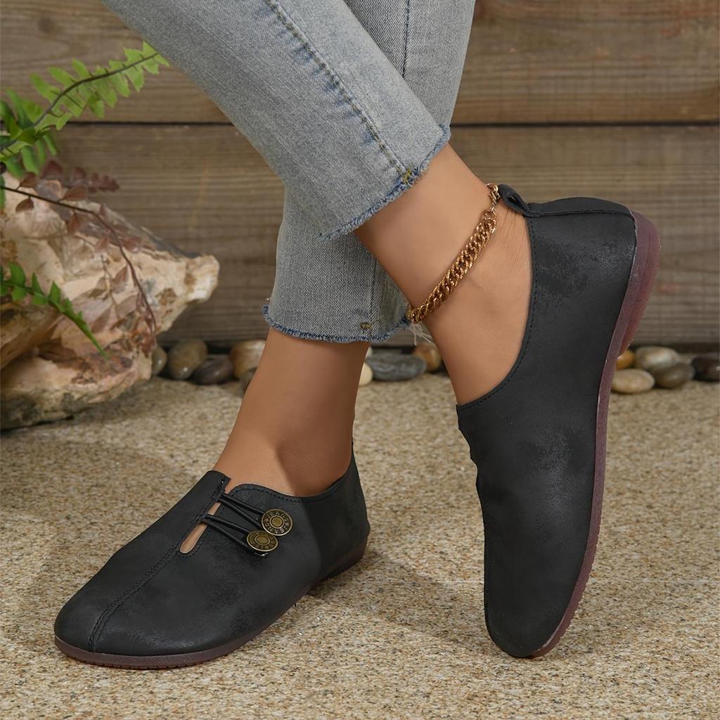 Eleganti scarpe con fibbia a punta rotonda - suola morbida, tinta unita, casual, comode scarpe singole per le donne - perfette per l'uso quotidiano