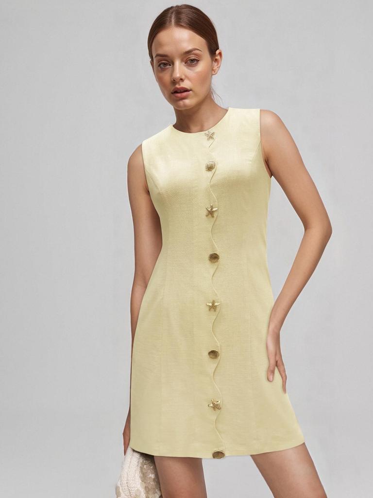 European & American Women's Sleeveless Button-Up Elegant Mini Skirt - Summer Slim Fit Socialite Style