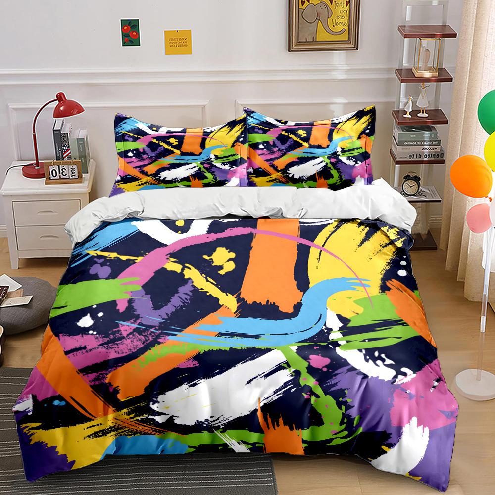 Colorful Abstract Artwork Bedding Set for Kids Luxury Gift 3pcs Digital Print Comforter Set Soft Comfortable Breathable