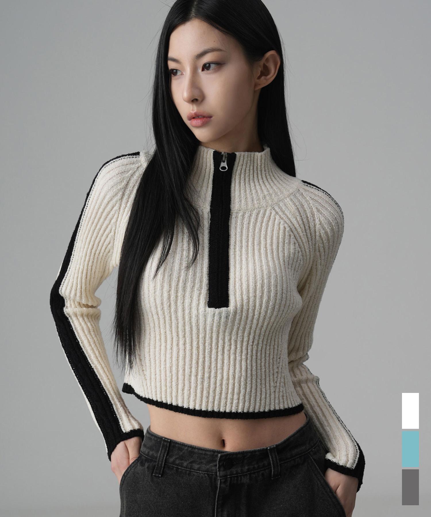 Urban Dress High-Neck Half Zip-Up Crop Knit -3Col Ivory/Free
