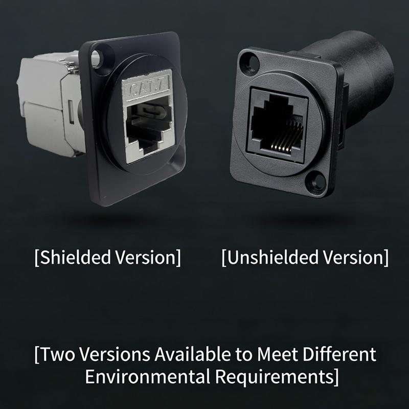 D-Type Panel Mount RJ45 Socket – CAT5e / CAT6 Ethernet Network Connector for Industrial Enclosure, Server Rack & Wall Box Wiring
