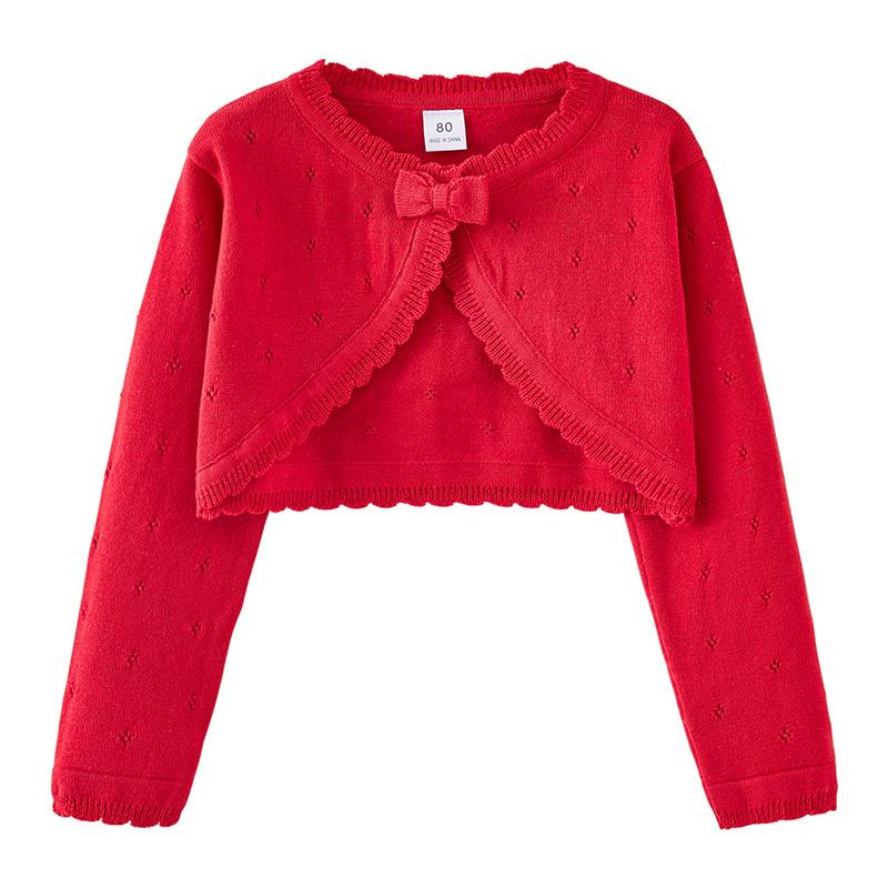 Bowknot Girls Knitted Cardigan Jacket Small and Medium Children's Sweater Thin Jacket