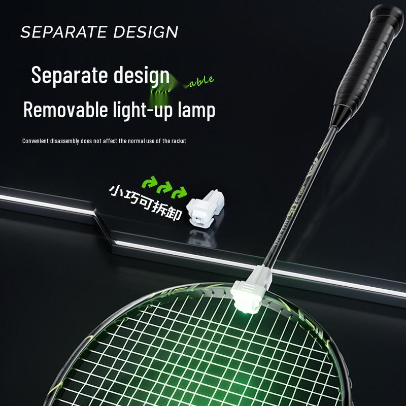 Luminous LED Badminton Racket with Glowing Green Ball - Windproof, Durable, Indoor & Outdoor Use.