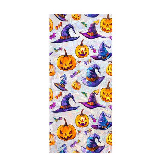 Halloween Window Sticker Stained Glass Style Witch Bats Decal Removable Pumpkins Ghosts Static Window Cling for Party Decoration