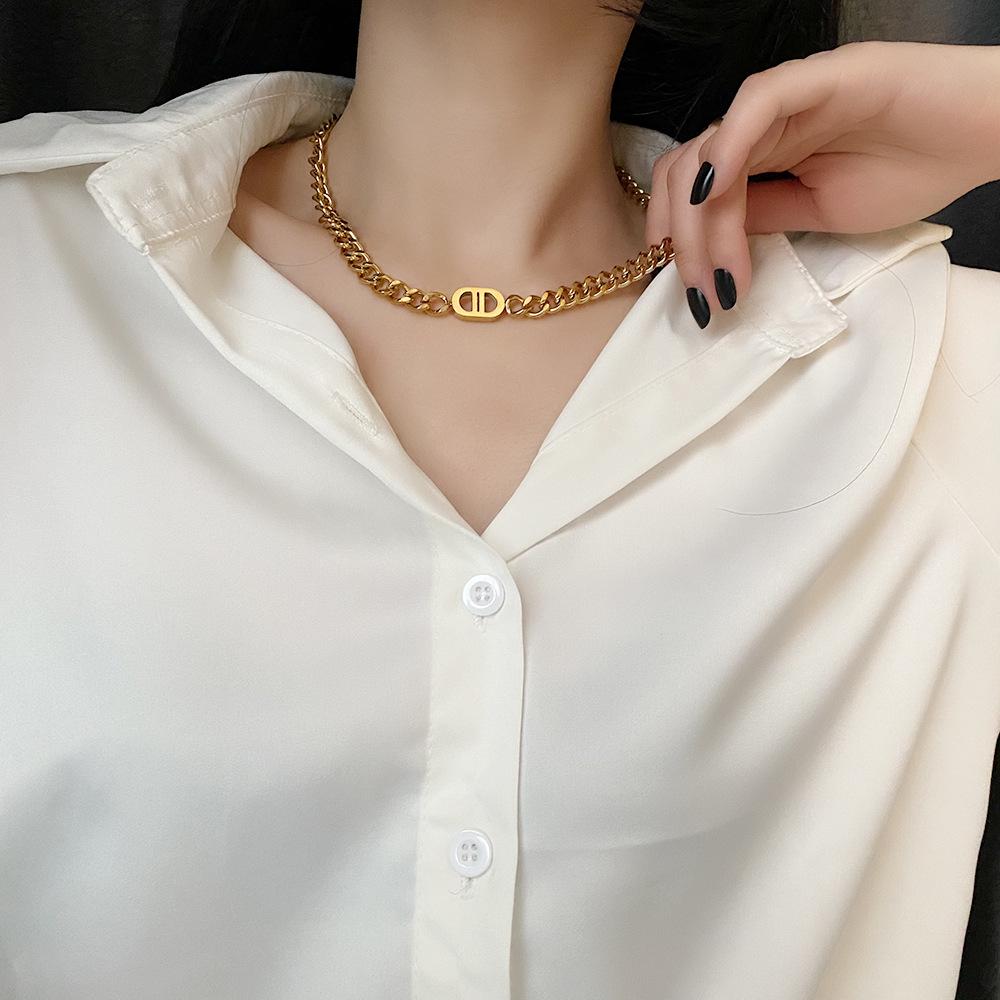 Titanium Steel Non-Fading Women's Hip-Hop Cuban Chain Necklace - Trendy European & American Street Style Clavicle Accessory