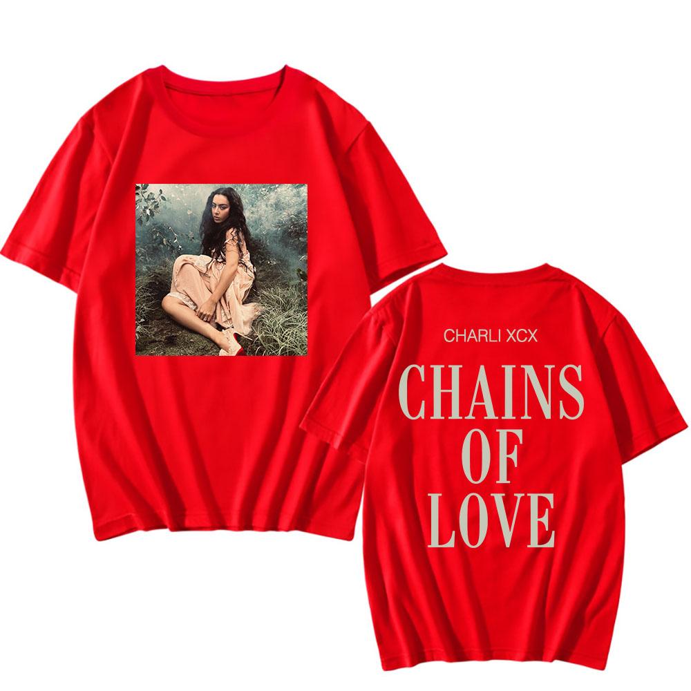 

CHAINS OF LOVE T-shirt Charli Xcx Wuthering Heights Tshirts Cotton Short Sleeve Singer Graphic T Shirt Unisex Streetwear Tees XXL красный