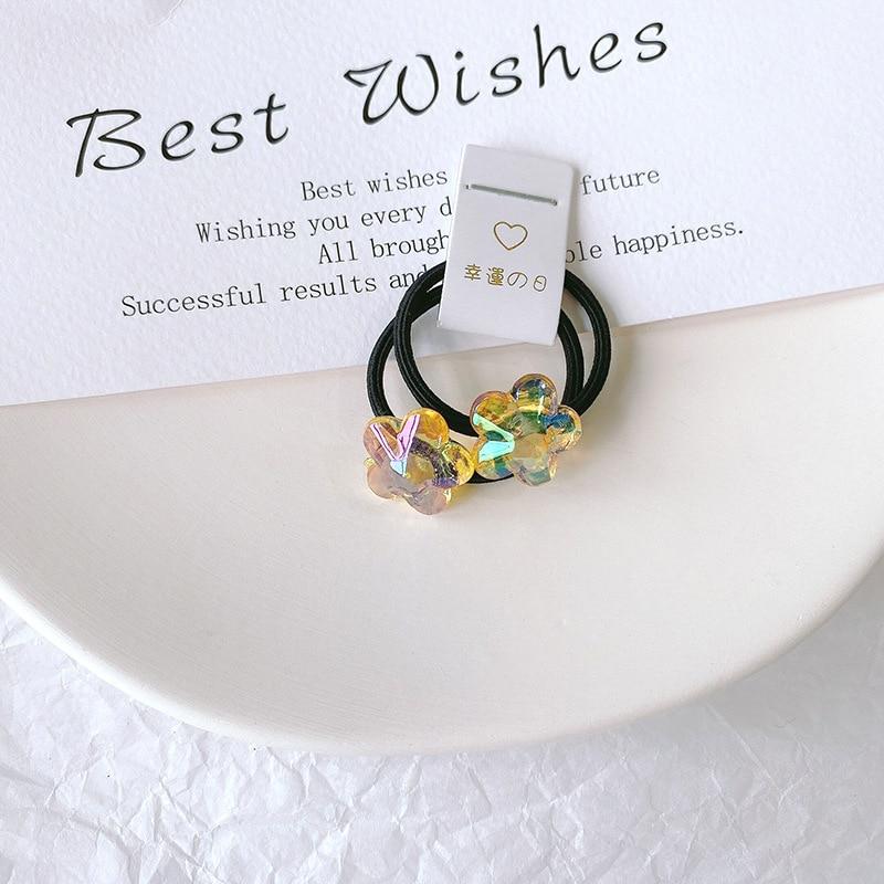 1 Pair Kid Hair Band Cute Sweet Floral Heart Bear Crystal Hair Rope for Baby Girl Little Girl Hair Accessories