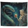 Eve Snake Apple Garden Eden Myth Wall Tapestry Dark Green Starry Sky Serpent Blonde Woman Fruit Oil Painting Bedroom Soft