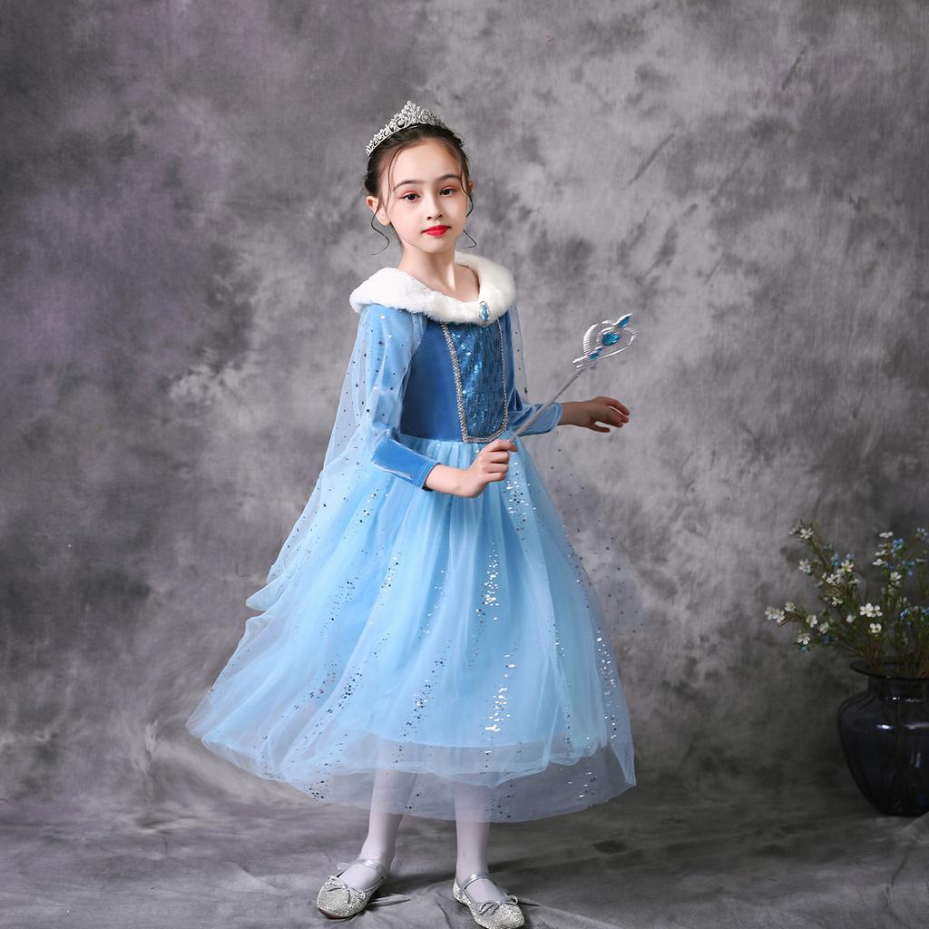2020 Christmas Autumn Winter Frozen Princess Elsa Dress Girls Long Sleeve Children's Dress Elsa Dress