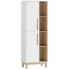 Bathroom Cabinet, 2 Doors, 4 Open Compartments, Adjustable Shelves, White and Natural