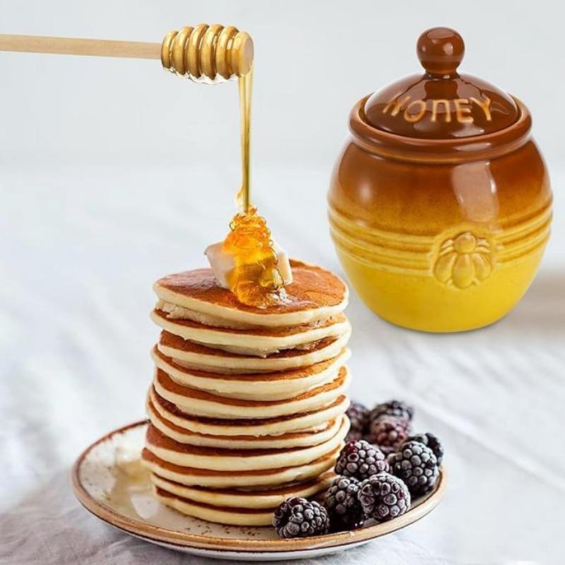 Honigtopf mit Schöpflöffel aus Keramik mit Deckel, gelber Honigtopfbehälter zur Aufbewahrung von Honig und Sirup in der Küche zu Hause