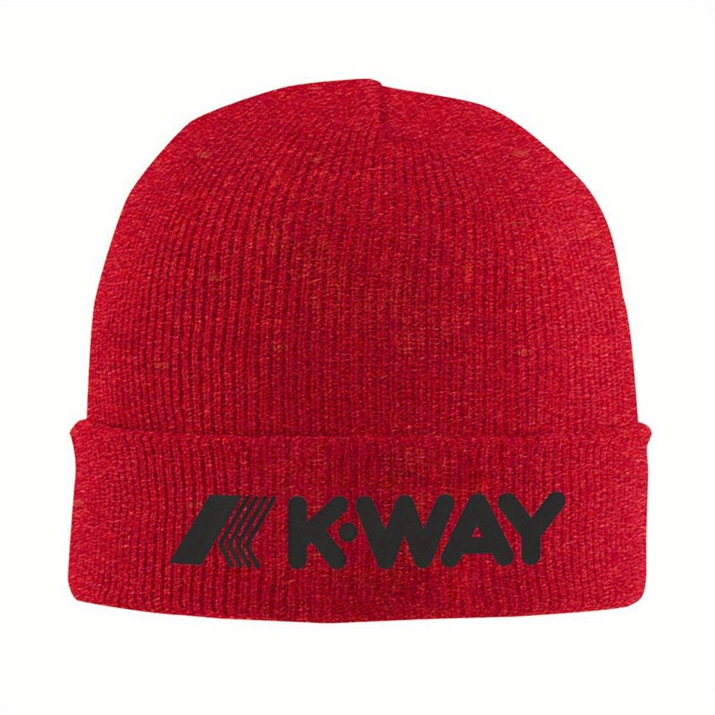 Black K-Way Knitted Caps for Women Unisex Skullies Beanies Winter Hat Acrylic Warm Melon Cap