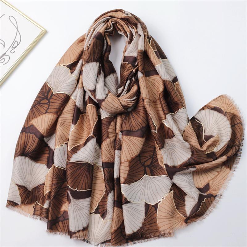 Winter Lurex Glitter Ginkgo Leaf Floral Viscose Soft Scarf Chic Cotton Shawl Women Perfect for Travel & Casual Muslim Hijab