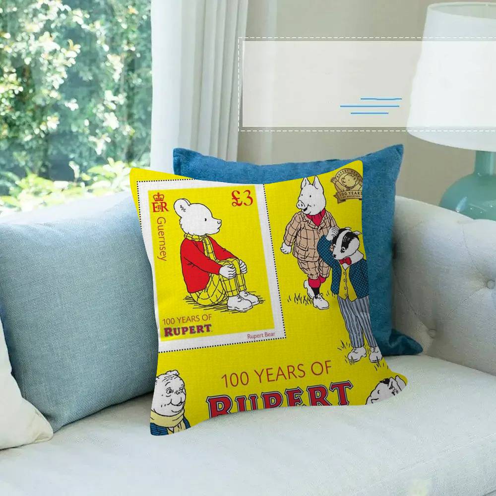 Anime R-Rupert B-Bear Maple Design Cushion Cover Happy Autumn Harvest Decor Holiday Decorati Pillow Cover