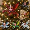 Christmas Door Window Decor Santa Claus Dragon Rider Ornament, 2D Acrylic Red Unique Xmas Ornament for Home with Flying Tree Hanging Decorations