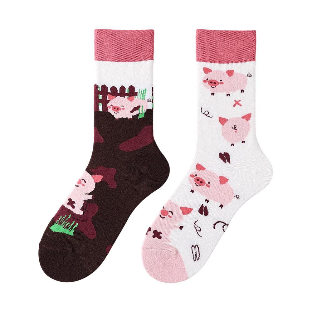 Original Asymmetrische Cartoon Hip Hop Baumwollsocken für Paare - Wadenhoch Mandarinenente Stil für Damen und Herren