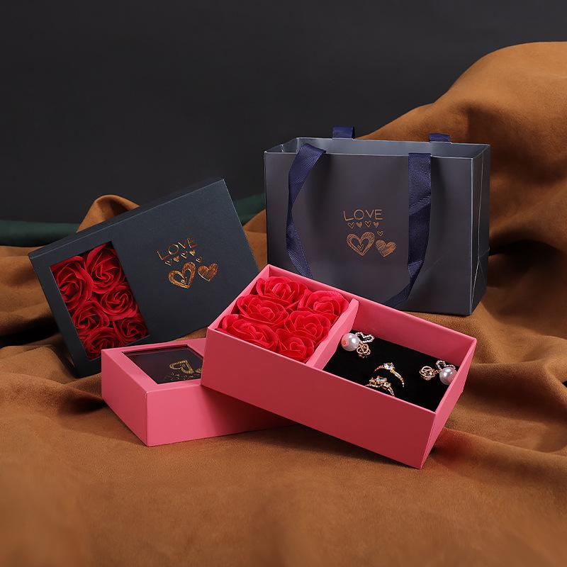 Qixi Festival Valentine's Day Creative Simulation Flower Rose Jewelry Box Mother's Day Girlfriend Gift Packaging Box Box