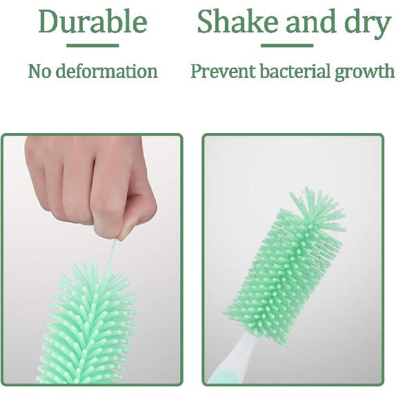 UUKING Baby Bottle Brush Small Bottle Silica Gel Scrubber Cleaner Brushes Set Sponge Washer Milk Water Cleaning Kit Cup, (Green)