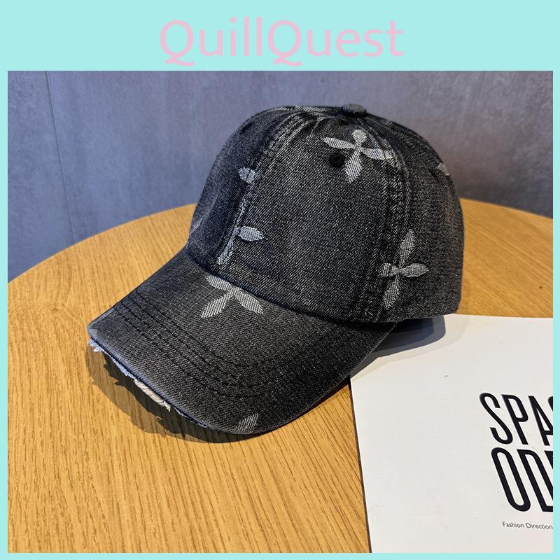 Denim Washed Retro Baseball Cap With Cross Print Design For Daily Wear Casual