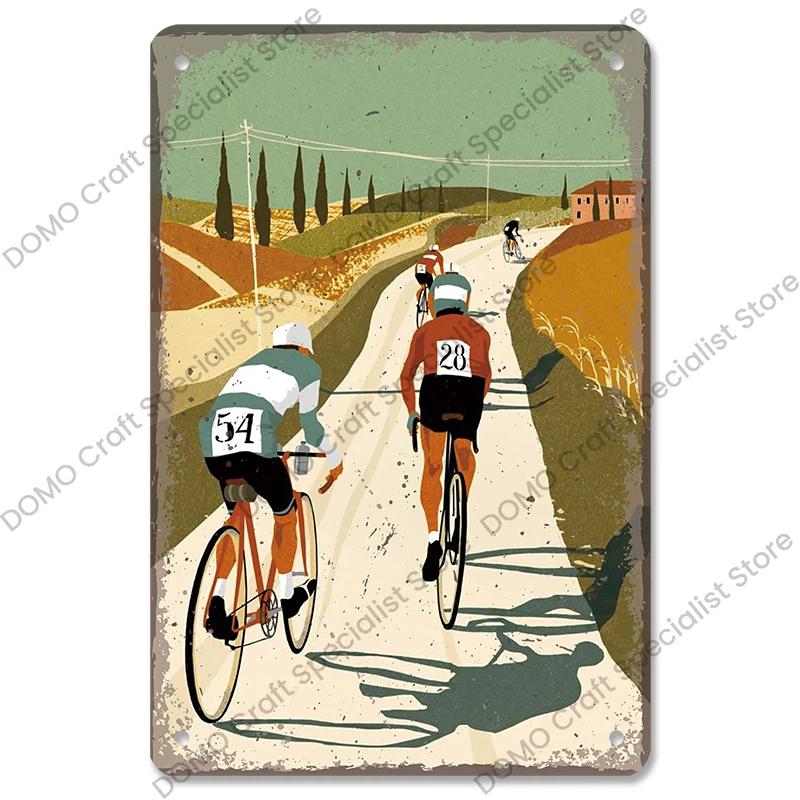 Placa de bicicleta Placa de lata de metal Ciclismo Corrida Vintage Metal Poster Wall Art Decor para Bike Club Garage Man Cave