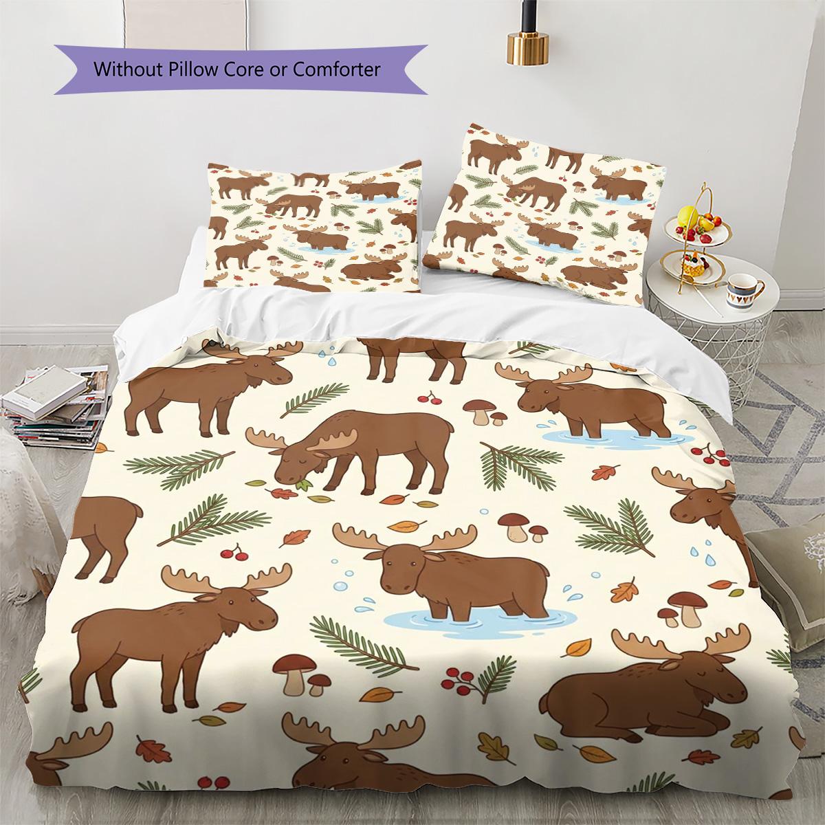 

Moose Pattern Bedding Quilt Set Quilt Cover Pillowcase Home Decoration Birthday Gift (1 * duvet cover + 2 * pillowcase, without core) 135x200cm
