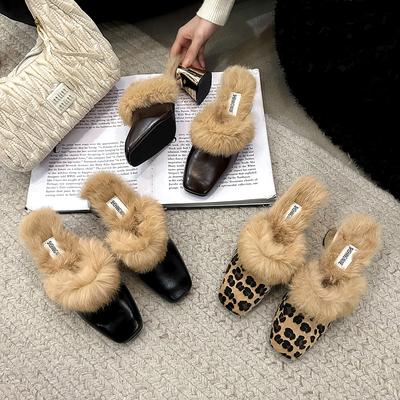 Mao Mao Slippers Women's Outer Wear 2025 Autumn Thick Heels High Heels French High-end Sense Bag Head Cotton Drag Temperament Muller Shoes
