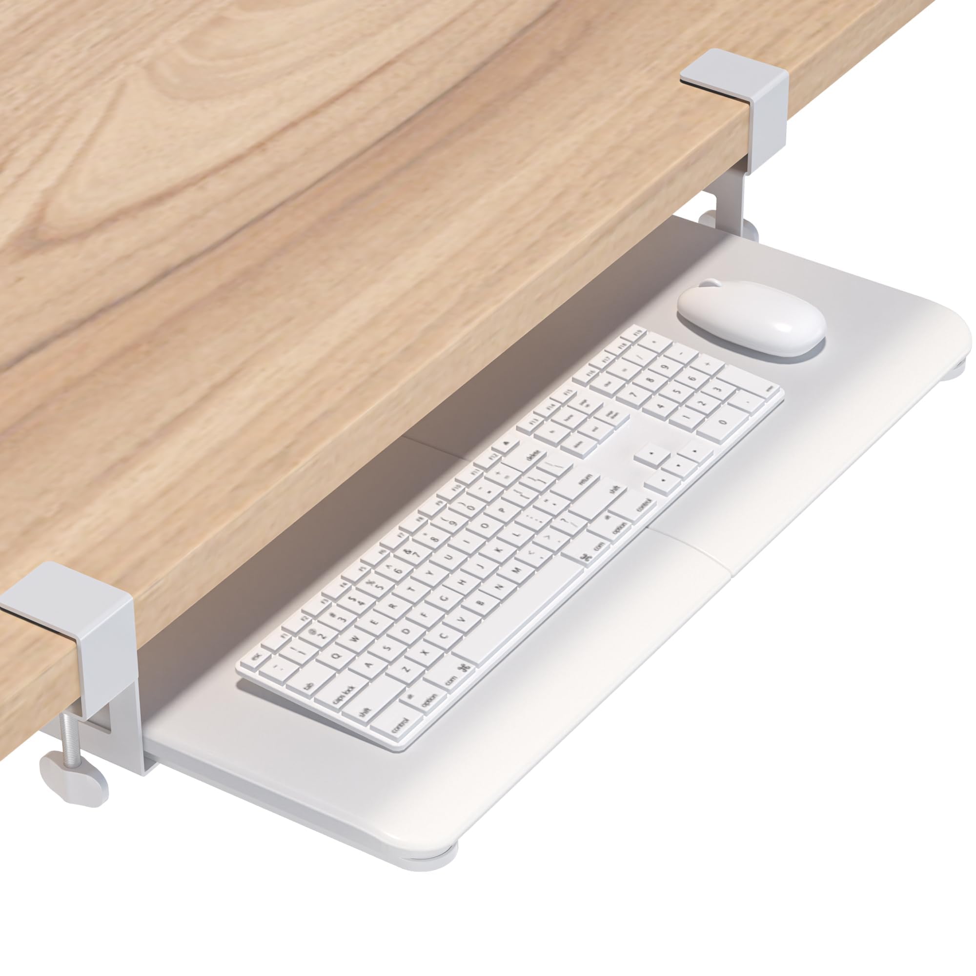 BONTEC Keyboard Clamp Desk 650mm Ergonomic Keyboard Full Keyboard Mouse Smooth 5kg Load Easy Desk Home Space White Tray, Type, Add-on Storage, Wide,