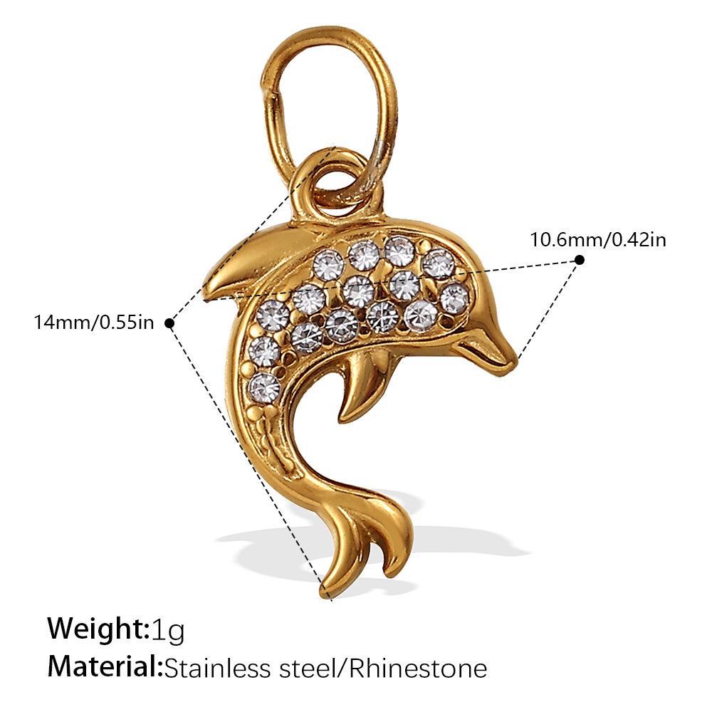 Diamond-Studded Dolphin & Starfish Stainless Steel Pendant - Cute Ocean Animal Jewelry Accessory