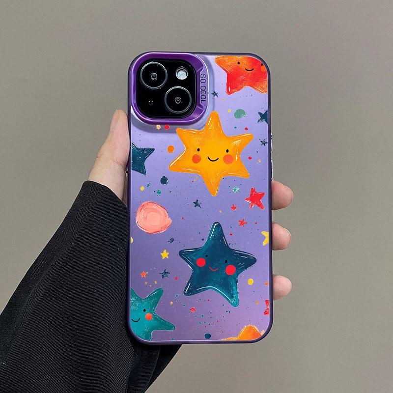 Five-pointed Star Printed Laser Phone Case For iPhone 16 15 14 Pro Max Plus 13 12 Mini 11 Pro Max Shockproof Protective Covers