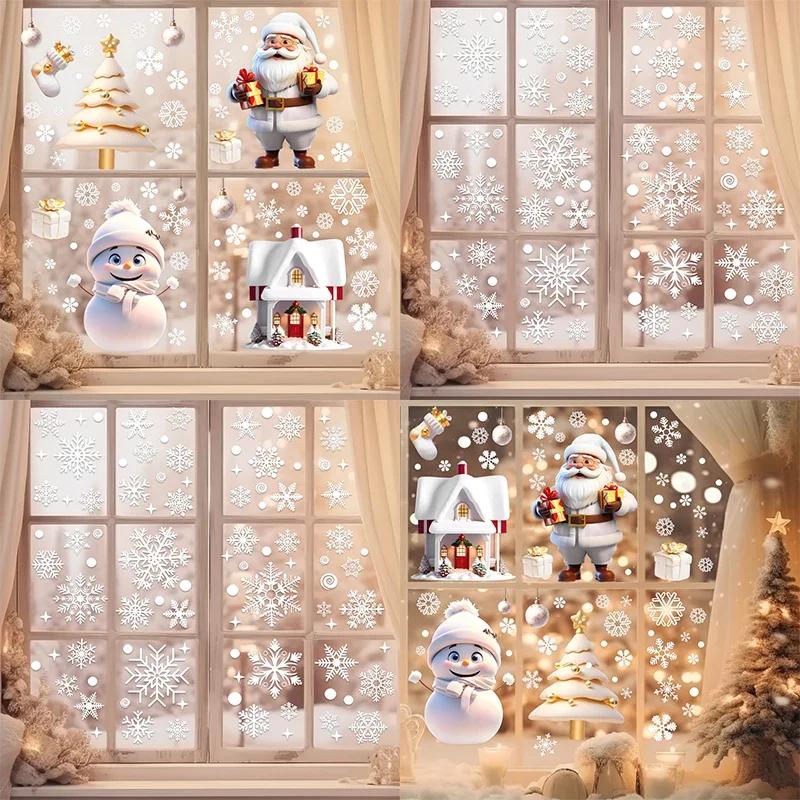 Cartoon Santa Claus Snowman Snowflake Christmas Wall Stickers Glass Window Electrostatic Wall Decals PVC Sticker Home Room Decor