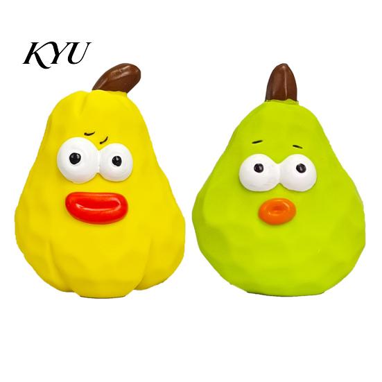 Durable Pet Teething Toy Squeaky Pear Dog Toy, Latex Chew Puppy Training Interactive Fetch Teeth Cleaning for Aggressive Chewers Anxiety Relief
