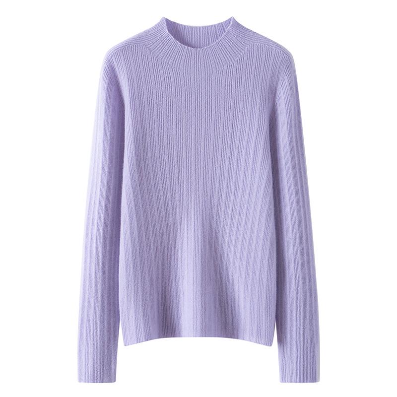 2024 Women's Slim-Fit Ribbed Knit Half-High Collar Pullover - Flattering Cashmere Base Layer Top