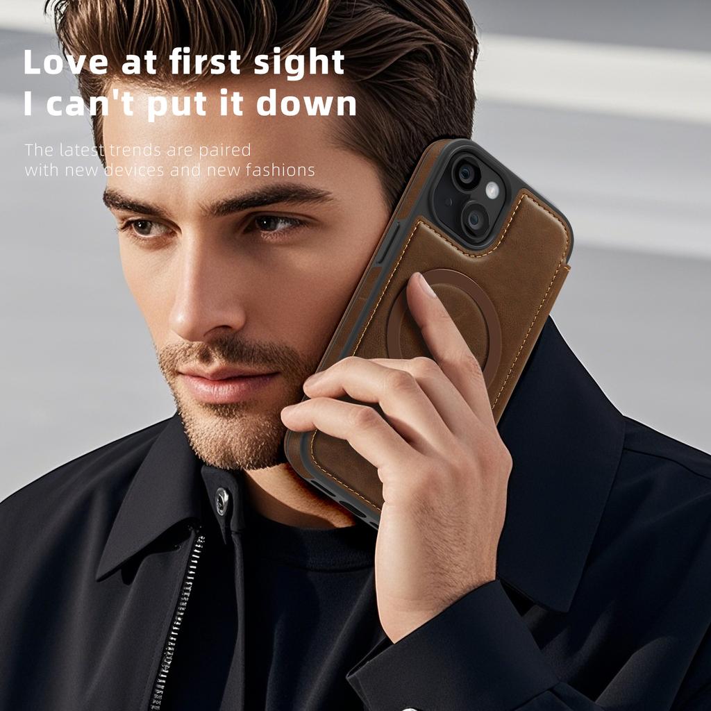 For iPhone 14 Case Compatible with MagSafe RFID Blocking Card Holder Leather Phone Cover