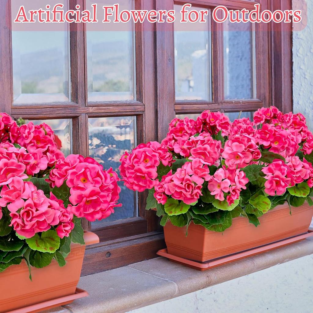 Artificial Geraniums Flowers for Outdoors Summer Decor, 4 Bundles UV Resistant Fake Geraniums Flowers Silk Faux Plants for Home Planter Gardens Table