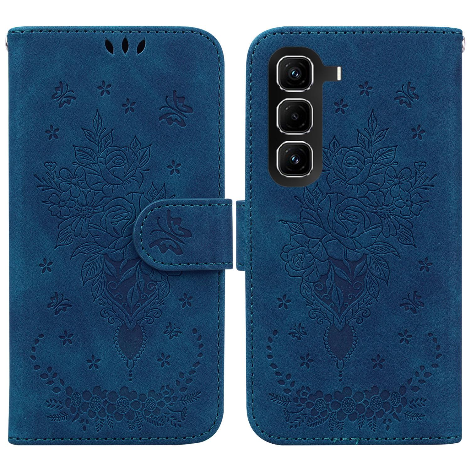 

For Infinix Hot 50 Pro+ 4G Case Butterfly Flower Imprint PU Leather Wallet Phone Cover with Strap A