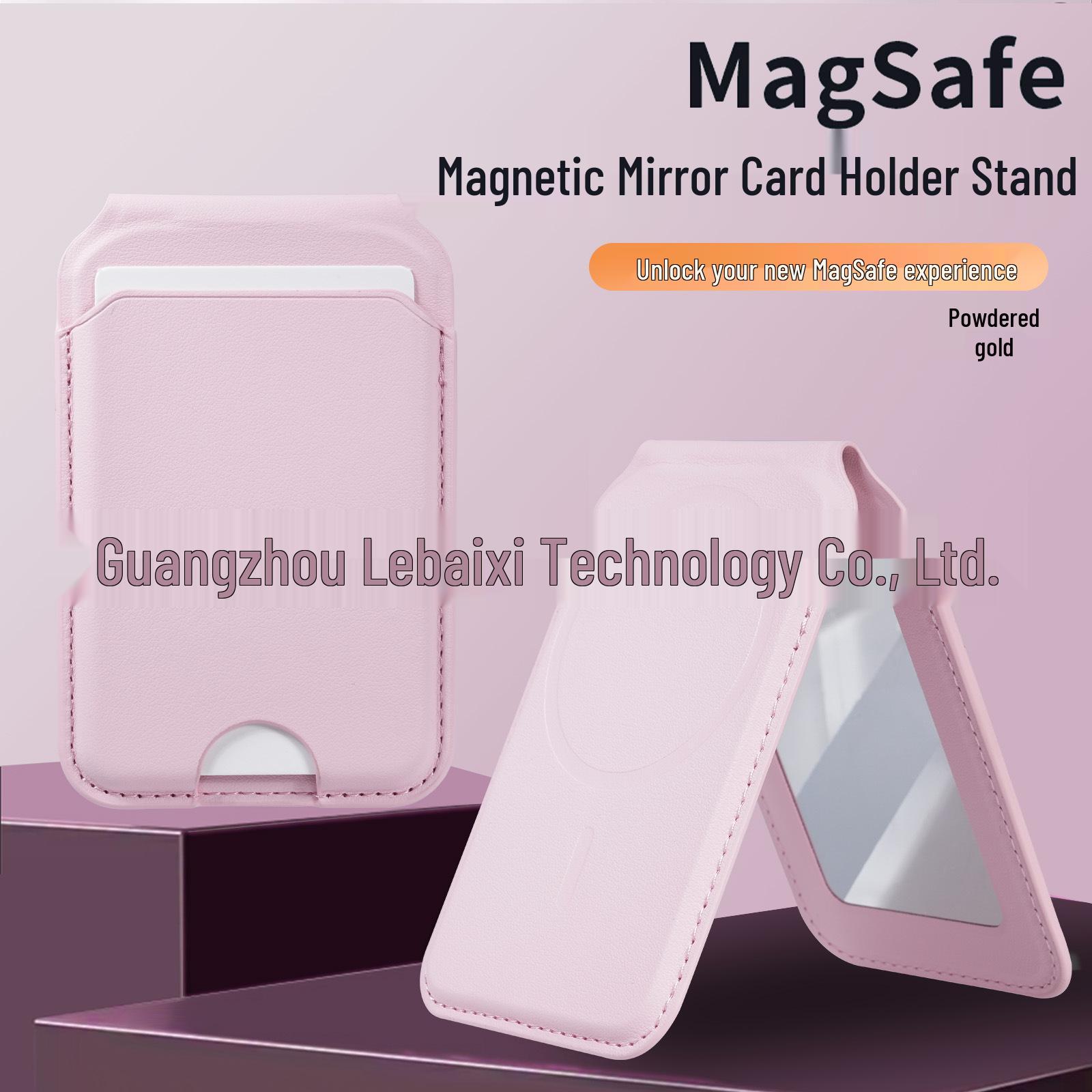 

Жіночий модний картхолдер MagSafe з дзеркальною підставкою для серій iPhone 12-16 Magnetic (23 Magnets) In Stock золотий/рожевий