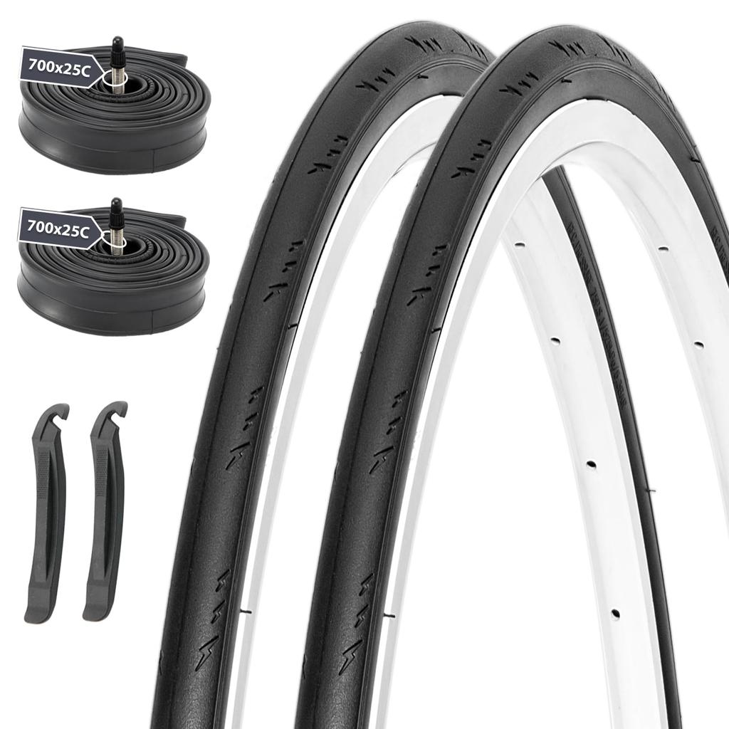 MOHEGIA 700x25C Road Bike Bicycle Tires (Set of 2): 700C 25-622mm Cross Bike Clincher - Folding Replacement Tires and Tubes