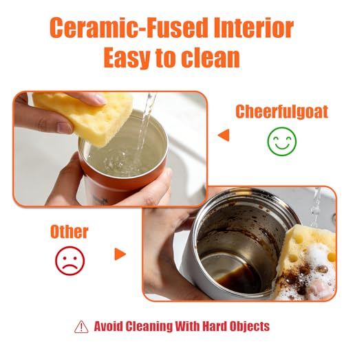 CHEERFUL GOAT Coffee Mug with Ceramic Liner – Stainless Steel Travel Insulated Tumbler with Built-in Ceramic Liner and Lid, 12oz Leakproof Cup – Perfe