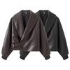 Womens PU Leather Biker Jacket With Snap Button Retro Streetwear Style Fall 2026